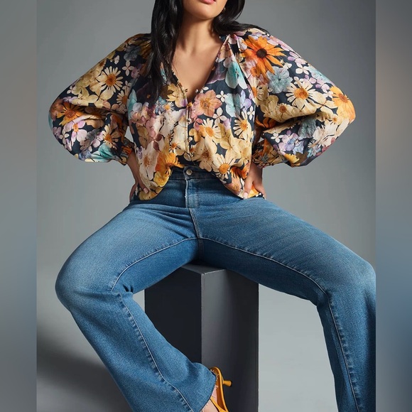 Anthropologie Tops - Anthropologie Maeve
Linen Floral Ruffle
Button Front Blouse